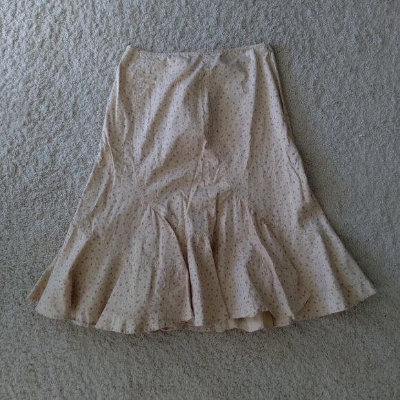 Vintage Intuitions Light Orange Floral Ruffle Flare Midi Skirt - Picture 1 of 4